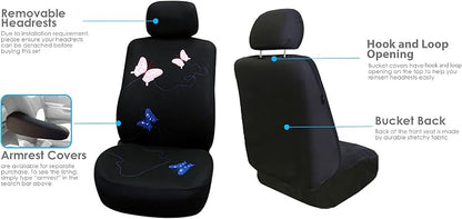 FH Group Car Seat Covers Front Set in Cloth - Car Seat Covers for Low Back Car Seats with Removable Headrest, Universal Fit, Automotive Seat Covers, Washable Car Seat Cover for SUV, Sedan, Van Black