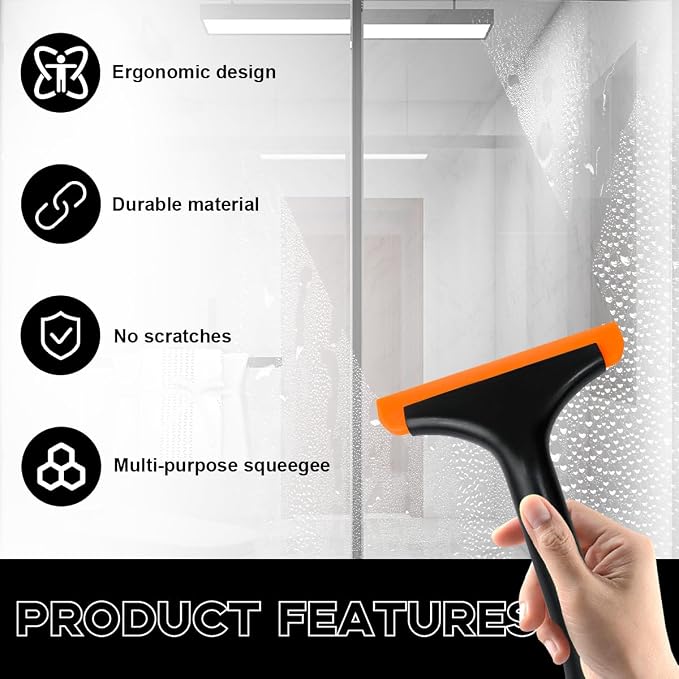 Ohleats Small Silicone Window Squeegee, Auto Windshield Water Blade Scraper, All-Purpose Water Squeegee Wiper for Mirror Home Cleaning, Car Accessories (Black)