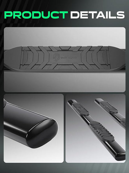 YHTAUTO 5 Inch Running Boards Side Steps Fit Ram 1500 2019-2026 (Excl. Ram 1500 Classic) (Extended Cab/Quad Cab) Oval Straight Carbon Steel Black Powder, Truck Cab Side Step Rails