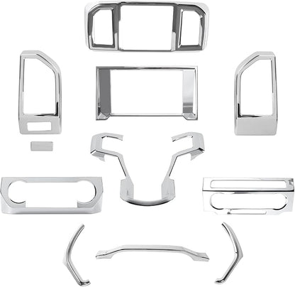 JeCar 11PCS Interior Decoration Trim Kit for Ford F150 2015-2020 Steering Wheel & Center Console Trim & Dashboard & Rear Air Conditioner Vent Cover (Chrome)