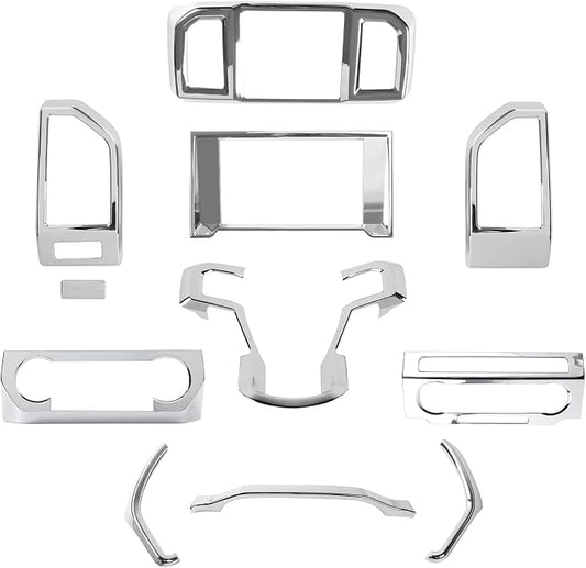 JeCar 11PCS Interior Decoration Trim Kit for Ford F150 2015-2020 Steering Wheel & Center Console Trim & Dashboard & Rear Air Conditioner Vent Cover (Chrome)
