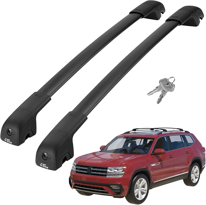 JOYTUTUS Lockable Roof Rack Cross Bars Compatible with Volkswagen VW Atlas 2017-2026 with Raised Side Rails (Not Fit Cross Sport), Heavy Duty Aluminum Anti-Theft Roof Rails Crossbars Luggage Racks