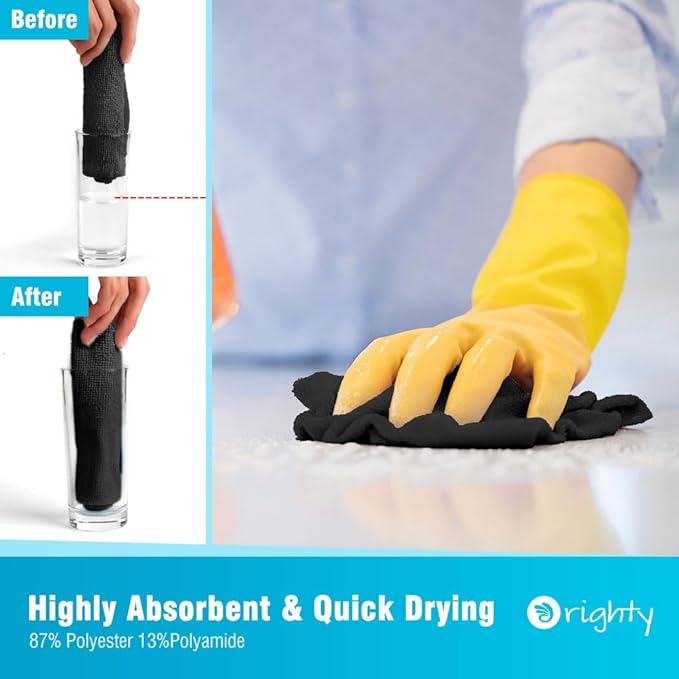 Orighty Microfiber Cleaning Cloth, 100 Pack Microfiber Towels for Cars, Multi-Purpose Shop Towels Cleaning Rags Bulk for Car, Home, Kitchen, 11.5’’ x 11.5’’, Black