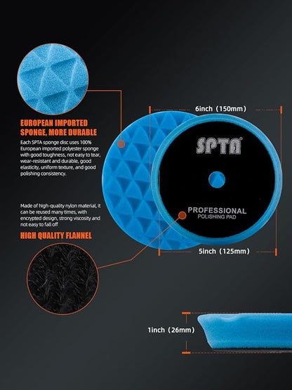 Polishing Pads, 5Pc 5 Inch 125mm Orbital Buffer Polisher Pads and 1Pc Microfiber Buffing Pads, Foam Polish Pad for Compounding, Polishing and Waxing, for 5''/125mm Backing Plate Car Polisher -TPP5MIX