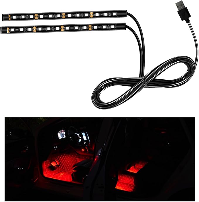 Ohleats Car LED Strip Light, 24 LED RGB Auto Interior Atmosphere Lights, USB Vehicle Under Dash Ambient Night Light Strip, Interior Decorative Lamp Lighting Kit Car Accessories (Red)