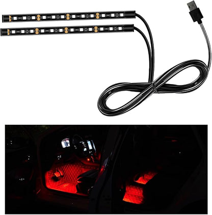 Ohleats Car LED Strip Light, 24 LED RGB Auto Interior Atmosphere Lights, USB Vehicle Under Dash Ambient Night Light Strip, Interior Decorative Lamp Lighting Kit Car Accessories (Red)