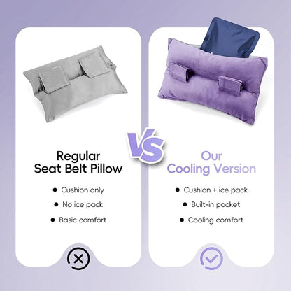 Post Surgery Seat Belt Pillow with Ice Pack, Seatbelt Cushion for Mastectomy, Heart Surgery, C-Section & Hysterectomy Recovery, Chemo Port Protector, Seatbelt Pad with Pocket (Purple)