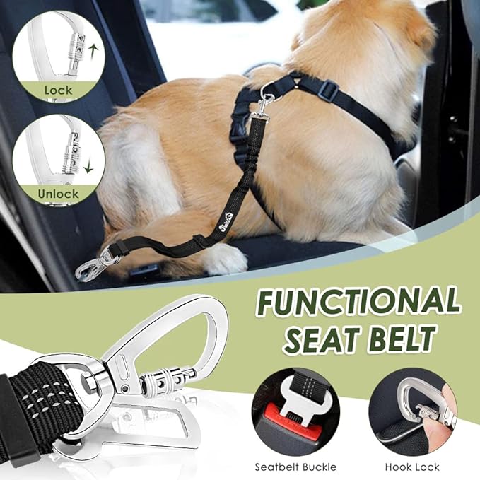 Lukovee Dog Car Harness Seat Belt, Adjustable Mesh Breathable Vest with Elastic Bungee Tether, Soft Padded 2-in-1 Safety Car Harness Seatbelt for Small Medium Large Dogs (Camouflage,S)