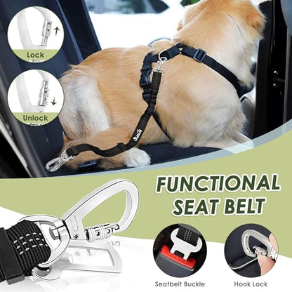 Lukovee Dog Car Harness Seat Belt, Adjustable Mesh Breathable Vest with Elastic Bungee Tether, Soft Padded 2-in-1 Safety Car Harness Seatbelt for Small Medium Large Dogs (Lime Green,L)