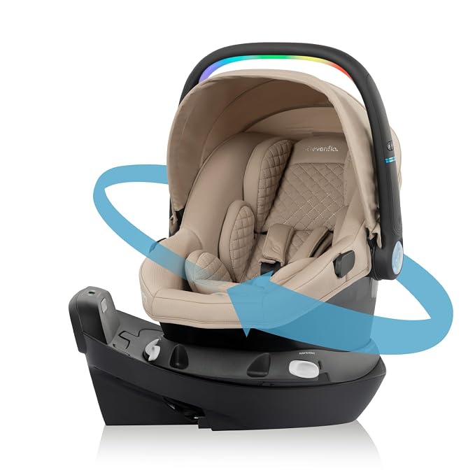 Evenflo Revolve180 LiteMax NXT Rotating Rear-Facing Lightweight Preemie and Infant Car Seat 3-30lbs. with SensorySoothe. Easy Install with Base (Topaz)