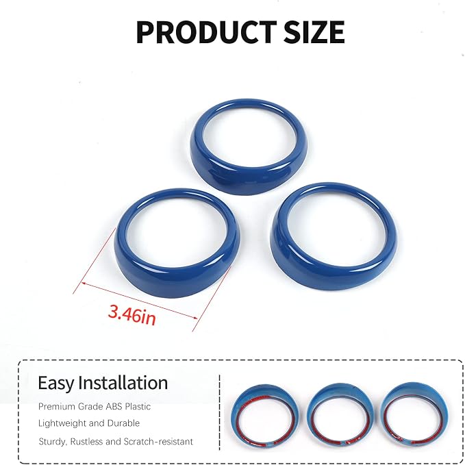 RT-TCZ Center Console Air Conditioner Outlet Vent Trim Cover Ring Interior Accessories for Ford Mustang 2015-2022,3PCS (Blue)