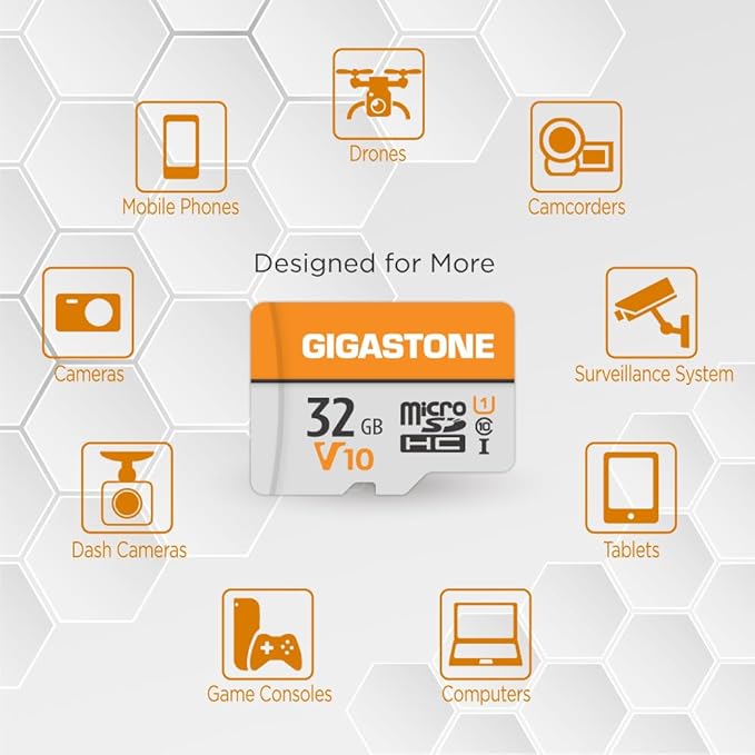 GIGASTONE 32GB Micro SD Card, V10 Video Recording, Surveillance, Security Camera, Dash Cam, 90MB/s MicroSDHC Memory Card UHS-I Class 10, with Adapter