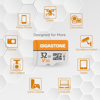 GIGASTONE 32GB Micro SD Card, V10 Video Recording, Surveillance, Security Camera, Dash Cam, 90MB/s MicroSDHC Memory Card UHS-I Class 10, with Adapter