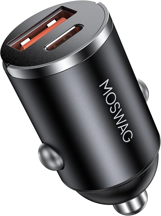MOSWAG Car Charger, Invisible Cigarette Lighter USB Adapter [All Metal & Mini], 2 Port Car Adapter, QC3.0 Dual Port Cigarette Lighter for iPhone 17 16 Samsung S25 Ultra Piexl 10 and More