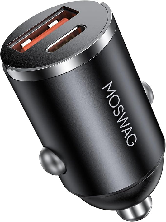 MOSWAG Car Charger, Invisible Cigarette Lighter USB Adapter [All Metal & Mini], 2 Port Car Adapter, QC3.0 Dual Port Cigarette Lighter for iPhone 17 16 Samsung S25 Ultra Piexl 10 and More