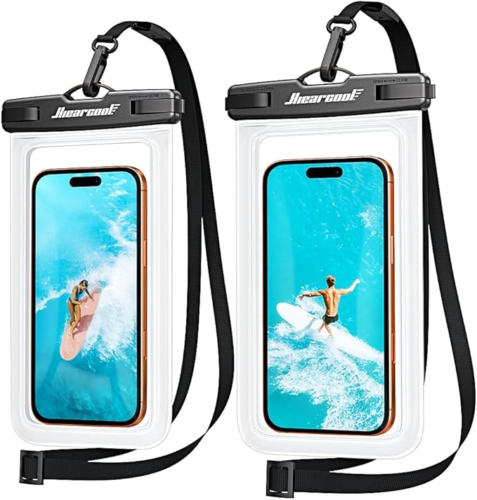 Hiearcool Waterproof Phone Pouch, Waterproof Phone Case with Crossbody Lanyard Compatible for iPhone 17 16 15 14 13 Pro Max Up to 8.9", Cellphone Dry Bag Travel Essentials for Beach -Clear-2Pack
