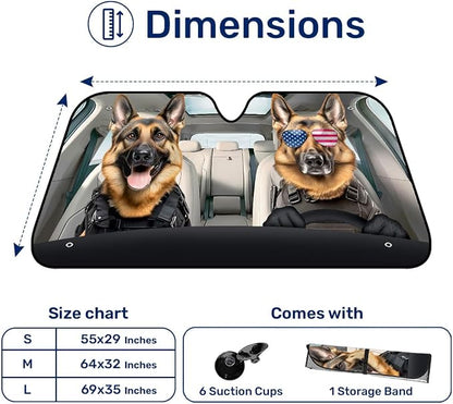 GENANY German Shepherd Windshield Cover for Car SUV Truck (55x30 Inches), Foldable Heat Shield, Shades for Front Windows, Protector Blocks UV, Car Decor