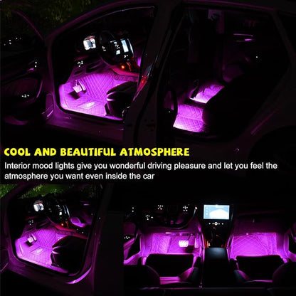 Car LED Strip Light, 48 LEDs RGB Neon Interior Atmosphere Lights, 12V Under Dash Ambient Night Light, USB Port Auto Interior Decorative Lamp, Universal Car Accessories (Pink Purple)