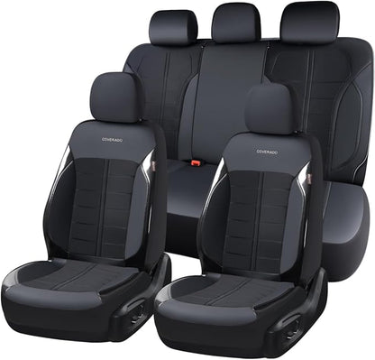 Coverado Seat Cover, Car Seat Cover Full Set, 3D Air Mesh Breathable Seat Protectors Sports Carbon Fiber Design Airbag Compatible Comfort Universal for Most Cars, Van,Trucks, SUV, Black