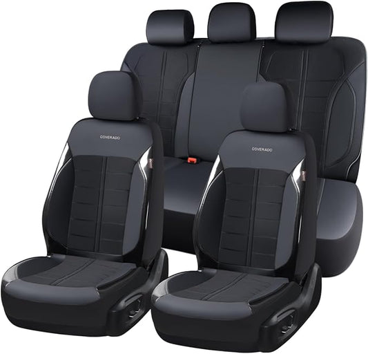 Coverado Seat Cover, Car Seat Cover Full Set, 3D Air Mesh Breathable Seat Protectors Sports Carbon Fiber Design Airbag Compatible Comfort Universal for Most Cars, Van,Trucks, SUV, Black
