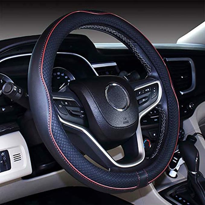 Mayco Bell Universal Standard Size Steering Wheel Cover Anti-Slip,Safety,Soft,Breathable,Durable,Full Surround,Comfortable Grip Microfiber Leather (14.5-15 inch,Wine Red)