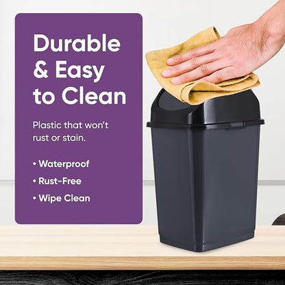 Superio Mini 1.25 Gallon and Small 2.5 Gallon Plastic Trash Cans with Swing Top Lid, Grey Waste Bin for Countertop, Desk, Vanity, Bathroom, 2 Pack (Grey)
