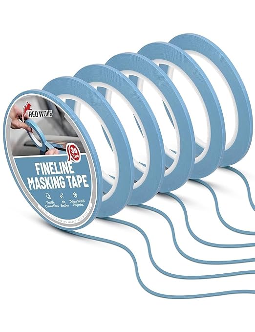 RED WOLF 1/8" x 36yd PVC Fine Line Pinstriping Tape 6 Rolls, Automotive Car Paint Masking Tape for Sharp Graphic Design Curves Conformable Stretch Fineline Pinstripe Tape for Motorcycle DIY Paint Art