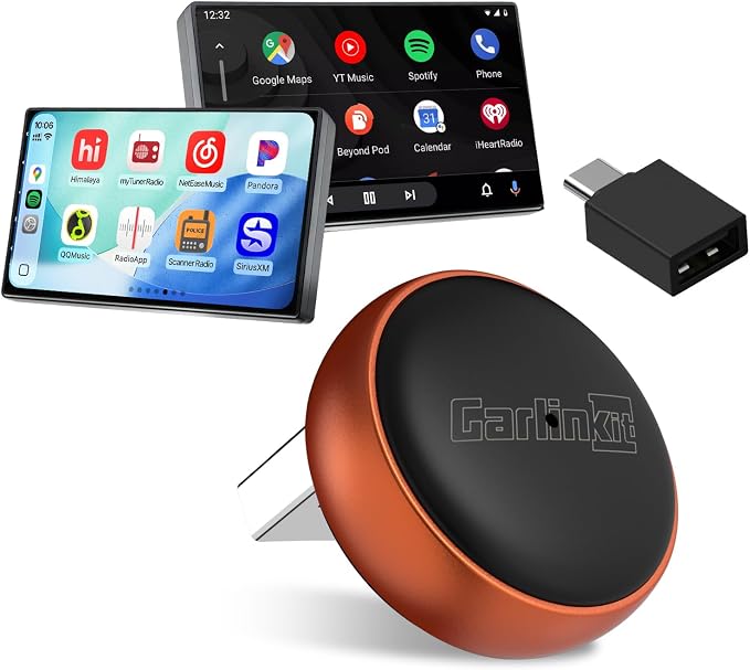 Carlinkit Wireless CarPlay & Android Auto Adapter, Mini Ultra3 for OEM Wired to Wireless Dongle for iOS 10+ & Android 11+, Plug & Play, USB-A/Type-C Online Upgrade, Fast Auto-Reconnect(Orange)