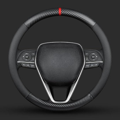 Carbon Fiber Leather car Steering Wheel Cover, Comfortable and Anti-Skid, Universal 15 inch (Black)