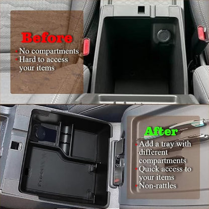 Muslogy for 2022+ Frontier Accessories Center Console Organizer Insert Tray Storage Box Armrest Organizer Compatible with Frontier 2022 2023 2024 2025 2026(Black Leather)
