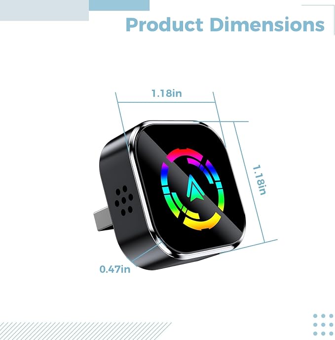 2-in-1 Wireless Adapter for Carplay and Android Auto, Aluminum & Glass, 5.8 Ghz WiFi, Compact 1.2 X 1.2 X 0.47 in / 30 X 30 X 12 Mm
