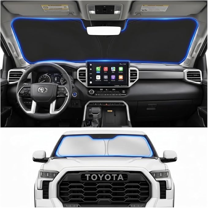 Custom Fit Windshield Sun Shade for Toyota Tundra 2022-2026 | Custom Fit Windshield Cover, Blocks UV Rays, Double-Layer Heat Shield, Durable Frame, Easy Fold & Storage