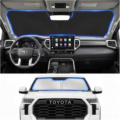 Custom Fit Windshield Sun Shade for Toyota Tundra 2022-2026 | Custom Fit Windshield Cover, Blocks UV Rays, Double-Layer Heat Shield, Durable Frame, Easy Fold & Storage