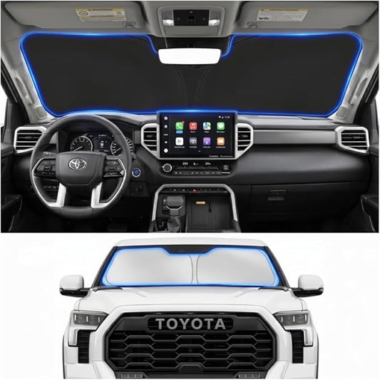 Custom Fit Windshield Sun Shade for Toyota Tundra 2022-2026 | Custom Fit Windshield Cover, Blocks UV Rays, Double-Layer Heat Shield, Durable Frame, Easy Fold & Storage