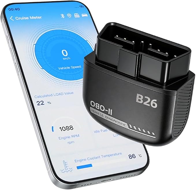 B26 Bluetooth OBD2 Scanner for iOS & Android - Subscription-Free Engine Code Reader, 2026 Upgraded Engine Diagnostic Tool, Reset Check Engine Light for Temporary & Pending Faults