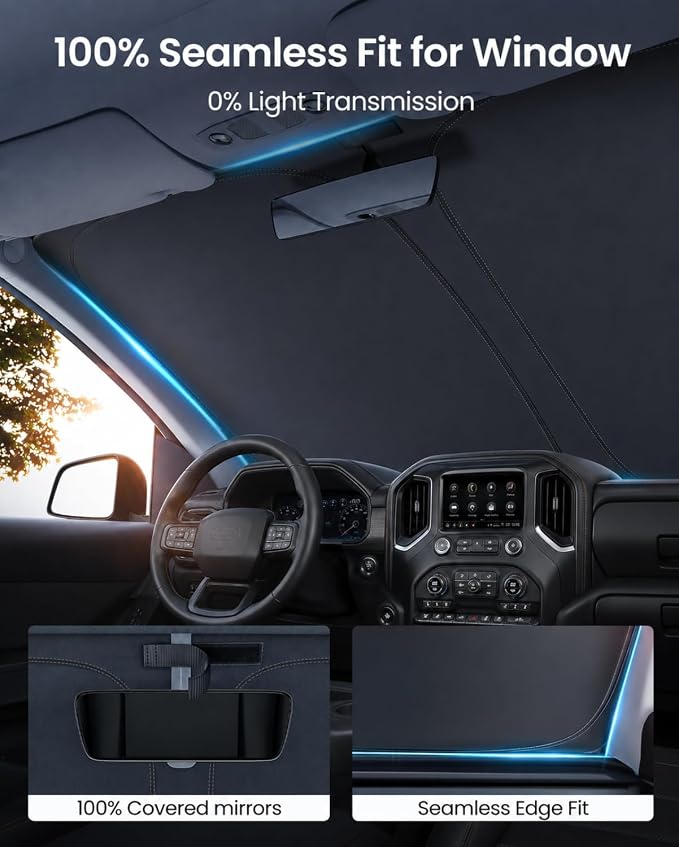 REEVAA Upgraded for GMC Sierra 1500 2500 3500 (2019-2026) Windshield Sunshade [Tailored Fit, 99% Sun Protection] Foldable Sun Shade Car Accessories with Storage Bag