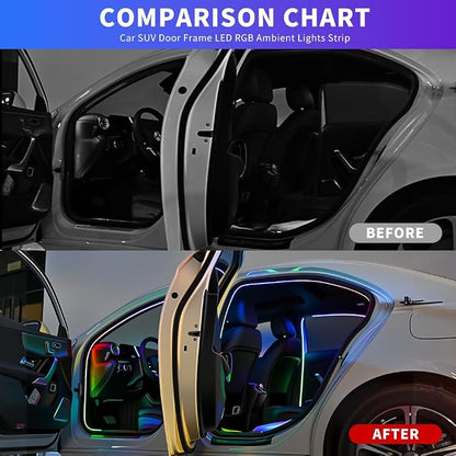 Car SUV Door Frame Ambient Light Lighting, Car Door Ambient Lights LED RGB, Automotive Auto Interior USB Neon Accent Lights Strip Accessories, App Remote Control Music Sync, Acrylic, 4 Pack*9.84ft