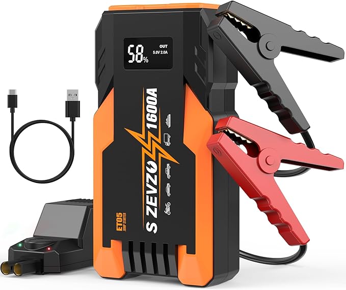 S ZEVZO Jump Starter 1000A Peak Portable Jump Starter for Car (Up to 7.0L Gas 5.5L Diesel Engine) 12V Auto Battery Booster Pack with Jumper Clamps