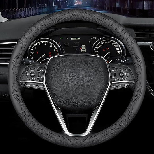 LKWLIKEI Nappa Premium Leather car Steering Wheel Cover, Non-Slip, Breathable, Universal 15 inches