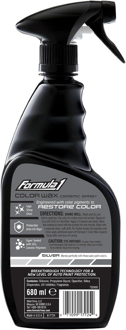 Formula 1 Color Wax Spray for Silver Cars, Gives Ceramic Water Beading Protection and Ultimate Shiny Finish, Fills Minor Scratches with Color-Match Pigment, 23 oz