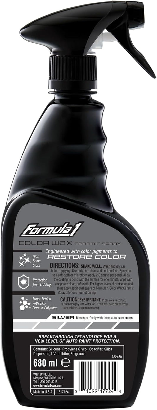 Formula 1 Color Wax Spray for Silver Cars, Gives Ceramic Water Beading Protection and Ultimate Shiny Finish, Fills Minor Scratches with Color-Match Pigment, 23 oz