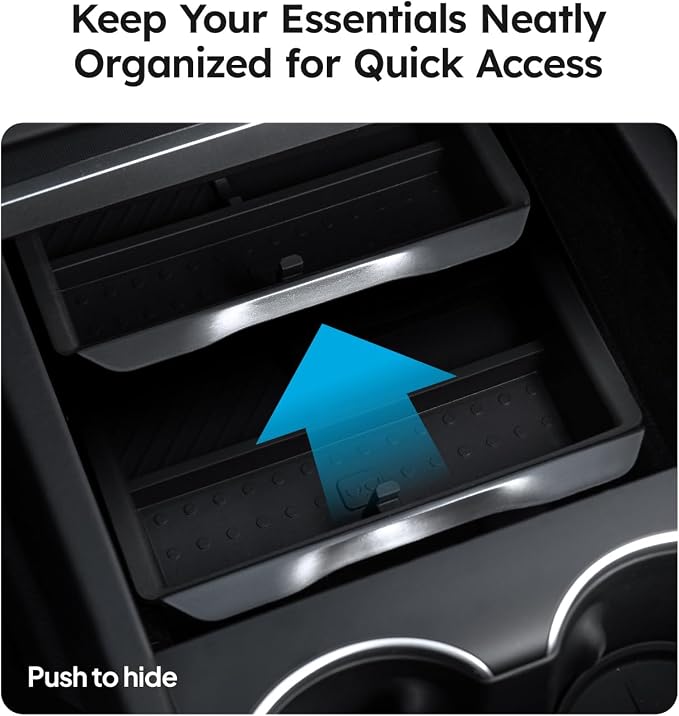 Wigoo Center Console Organizer for Tesla Model Y Juniper (Only Premium & Performance 2025 2026) and All Model 3 Highland Accessories [Double-Layer Storage, Smooth Sliding] 2PCS Black