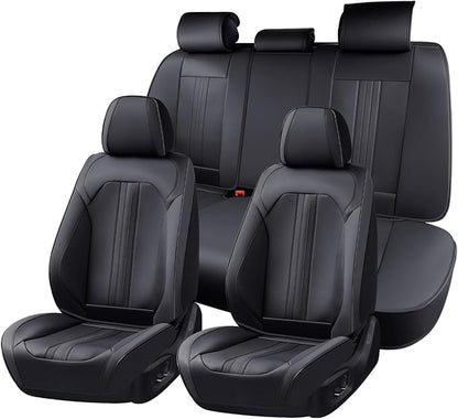 Huidasource Seat Covers, Luxury Faux Leather Car Seat Cover, Velcro Adjustable, with Airbags, Seat Belts, Thinning Design Perforation Cooling Heating Universal Fit for Most Cars Vans Trucks SUVs Black