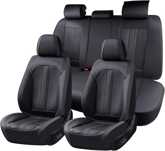 Huidasource Seat Covers, Luxury Faux Leather Car Seat Cover, Velcro Adjustable, with Airbags, Seat Belts, Thinning Design Perforation Cooling Heating Universal Fit for Most Cars Vans Trucks SUVs Black