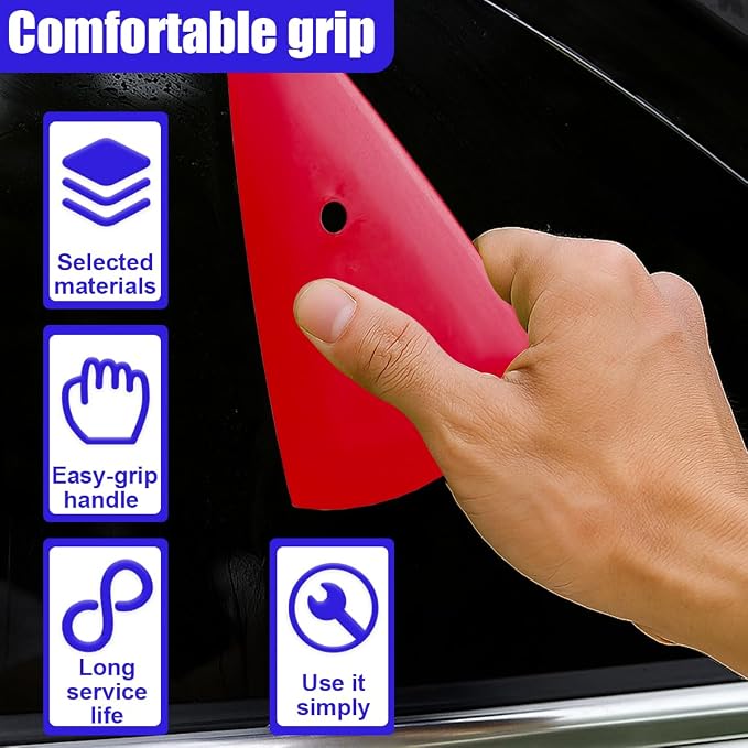 2PCS Triangle Squeegee Car Tint Squeegee, Go Corner Contour Vinyl Wrap Scraper, Fine-Edge Window Tint Tool for PPF Vinyl Wrap, Wallpaper, Decal Sticker Installation(Red)