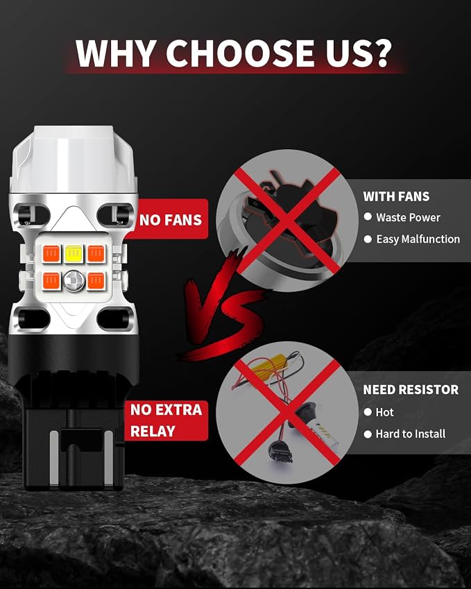 LASFIT T3 7443 Switchback LED Bulb 7444NA Front Turn Signal CANBUS Error Free White Amber NEW 500% Brighter 7444NA W21W DRL Parking Light Built In Resistor Anti Hyper Flash, Standard Socket (2pcs)