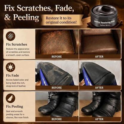 Leather Recoloring Balm, Leather & Vinyl Color Restorer Conditioner – Repairs Faded & Scratched Leather Color