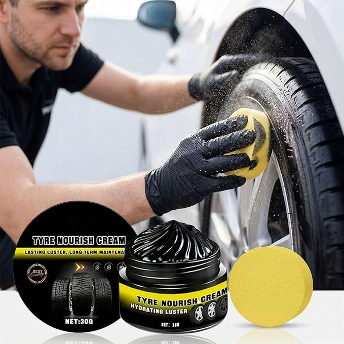 Tyre Nourish Cream, 2026 Car Tire Coating Paste, Powerful Wheel Cleaning Refurbish Wax, Long-Lasting Tire Shine Gel for for Wheel Protection, Restores Black Gloss (Black 2pcs Small)