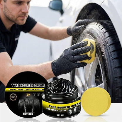 Tyre Nourish Cream, 2026 Car Tire Coating Paste, Powerful Wheel Cleaning Refurbish Wax, Long-Lasting Tire Shine Gel for for Wheel Protection, Restores Black Gloss (Black 2pcs Large)