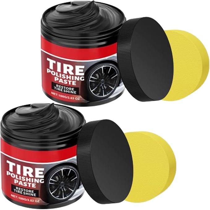 Tire Polishing Paste, Car Tire Shine with Sponge Anti Crack Care Cream for Restore T𝐢r𝐞s Shine (2pcs)